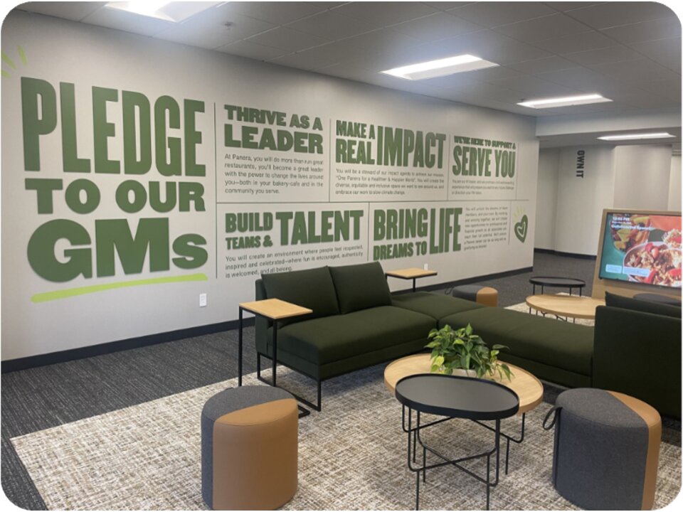 Panera Pledge to our GMs environmental branding wall