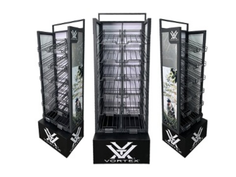 Vortex optics rotating floor display fixture