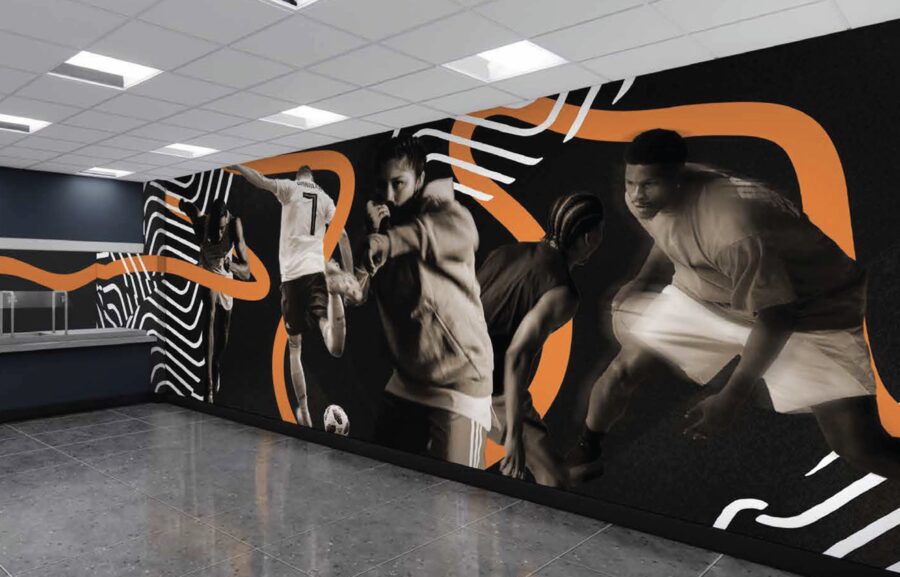 Adidas athlete brand mural in corporate environment