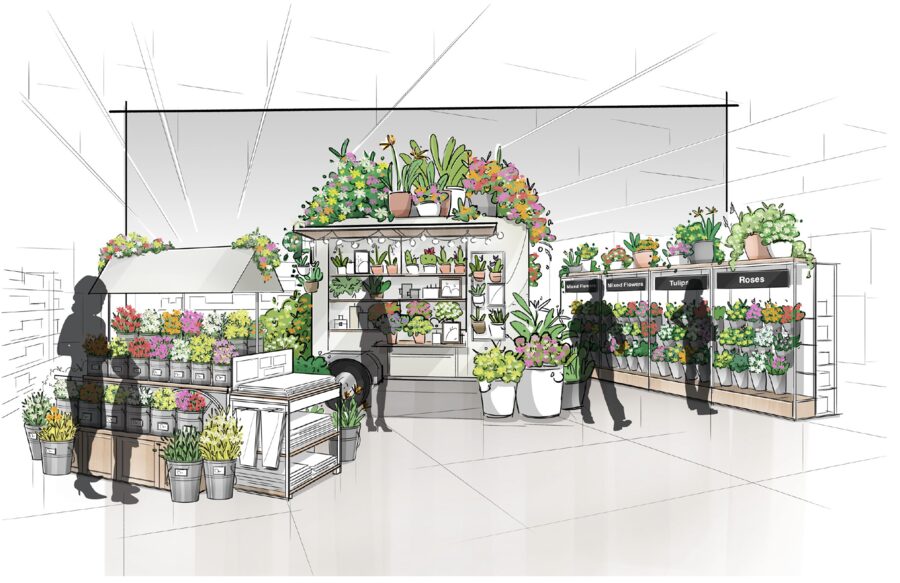 In-store floral shop concept rendering